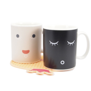 A clever mug that changes its appearance depending on whether it&#39;s empty or full of hot coffee. The cold mug displays the...