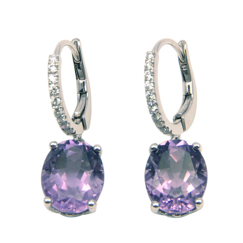 amethyst and diamond earrings in 14k white gold